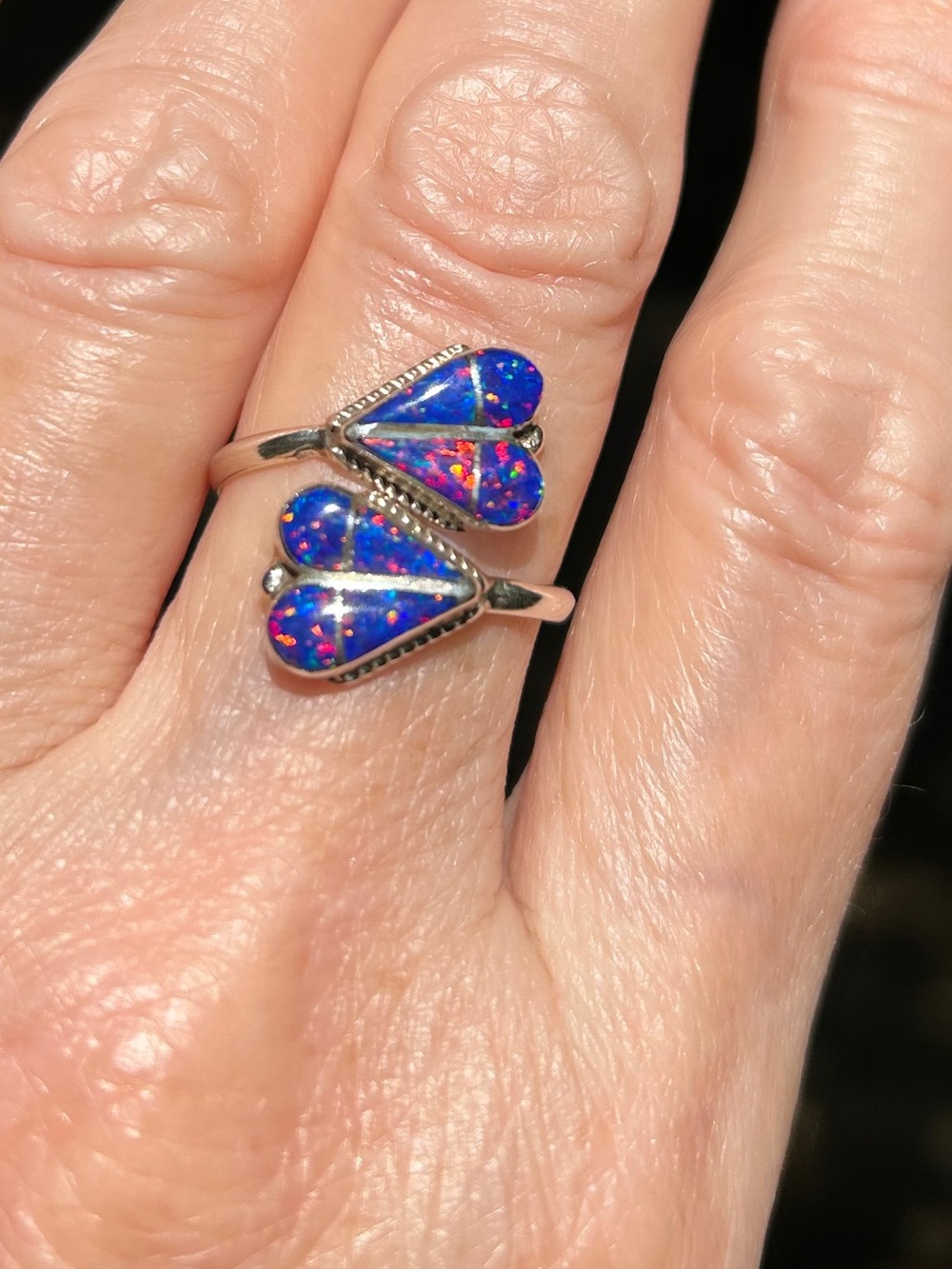 Authentic Native American Zuni Inlayed Opal Sterling Silver 925 Ring Adjustable